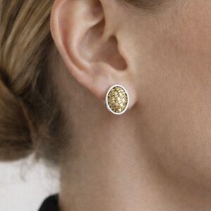 MONET Vintage Two Tone Oval Basket Weave Clip Earrings Gold Silver Tone